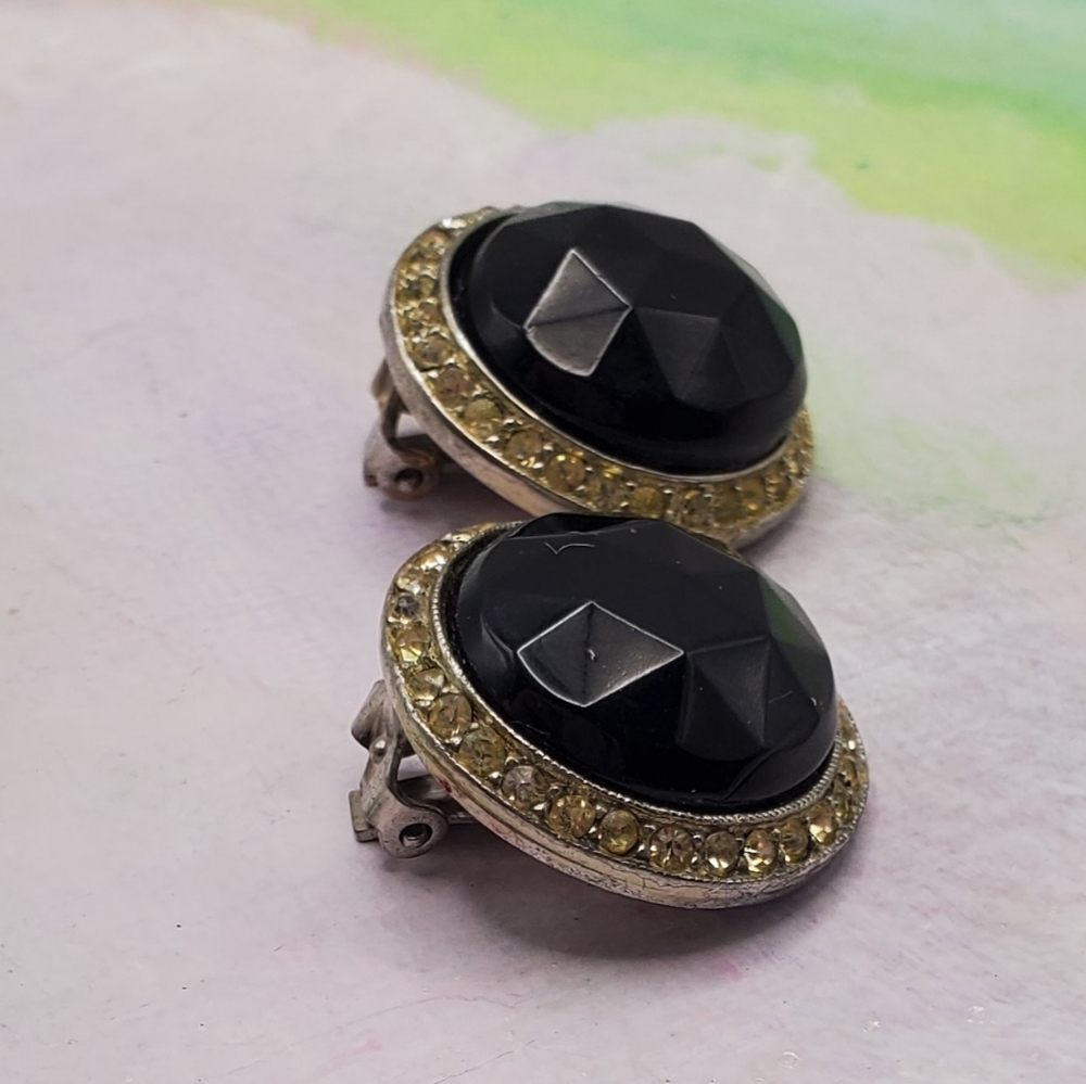 Bergere Earrings Black Glass Clip-On Earrings